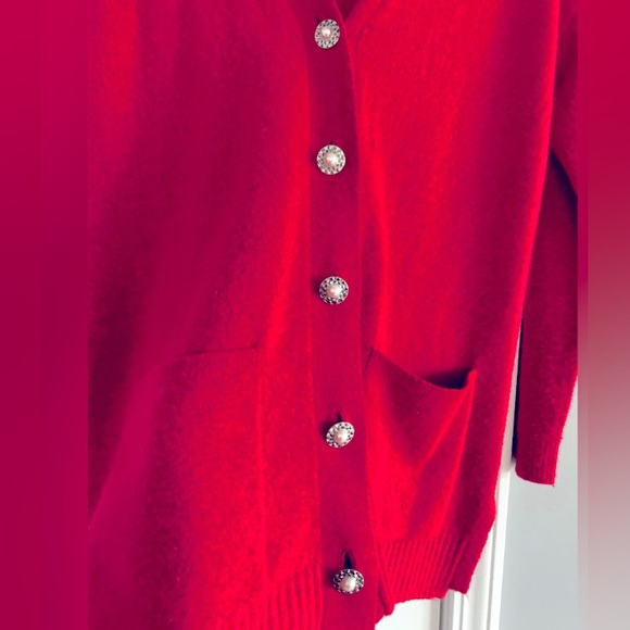 Talbots Jewel Button Cardigan Women’s M Red V-Neck Wool Alpaca Stretch - Picture 2 of 5